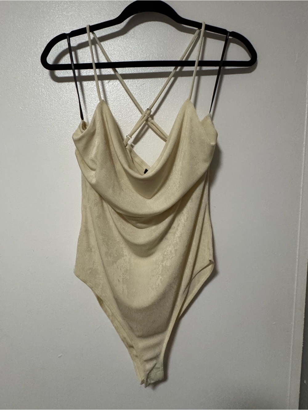 Forever 21 Cream Draped Cowl Backless Strappy Bodysuit